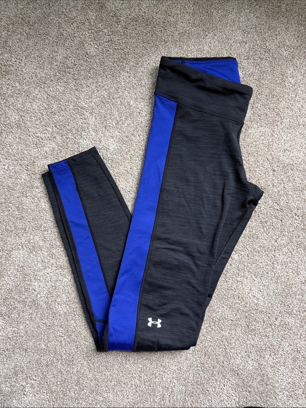 Under Armour Black Leggings with Blue Side Stripes